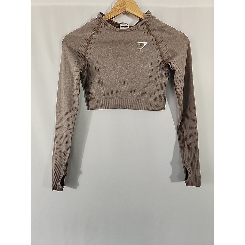 GymShark Vital Crop Top Taupe Marl Seamless Shaping Mesh Athleisure Womens S